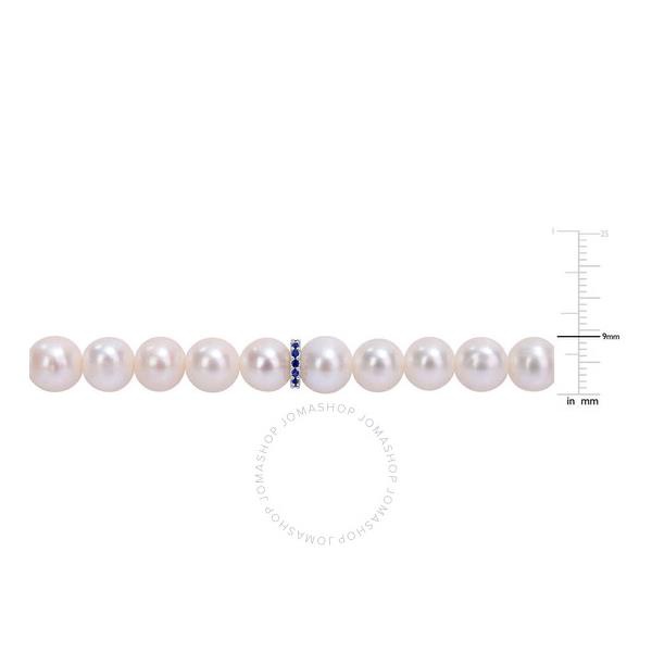  A모우 MOUR 9-9.5mm Freshwater Cultured Pearl and Created Sapphire Rondelles Bracelet In Sterling Silver JMS009486