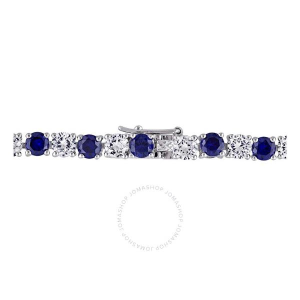  A모우 MOUR 14 1/4 CT TGW Created Blue and White Sapphire Bracelet In Sterling Silver JMS003291