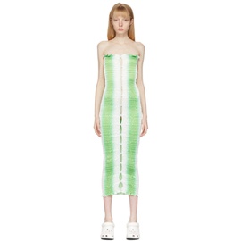 Amy Crookes Green & White Shirred Stretch Tube Dress 221971F054001