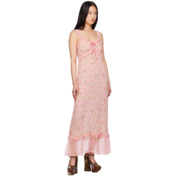  안나수이 Anna Sui Pink Ruffle Maxi Dress 241894F055002