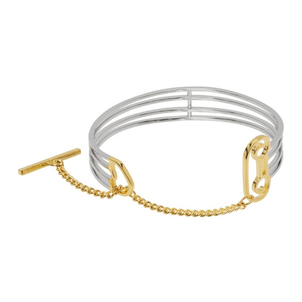  에리즈 Aries Silver & Gold Column Cuff Bracelet 222136M142000