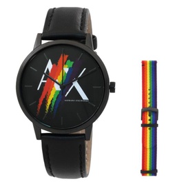 Armani Exchange MEN'S Cayde Rainbow Leather Black Dial Watch AX7120