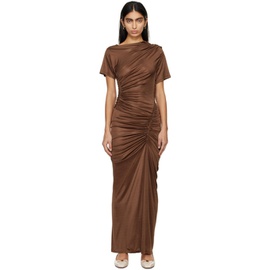 Atlein Brown Ruched Midi Dress 241302F055026
