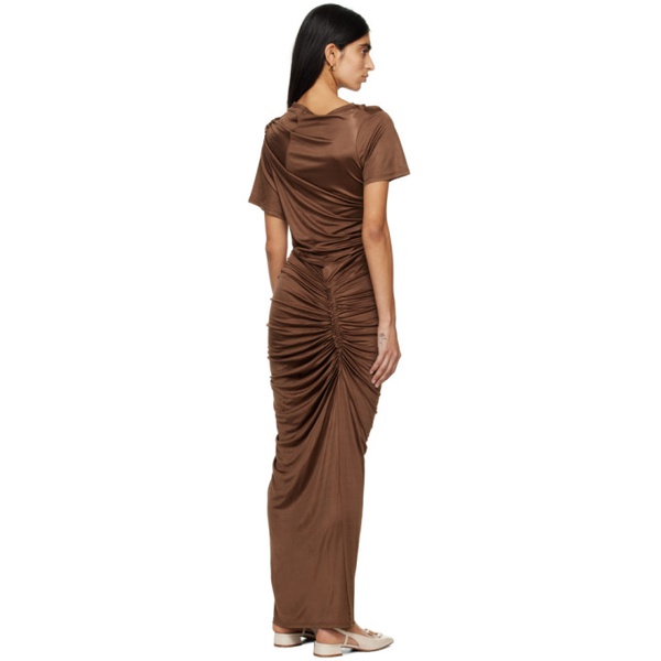  Atlein Brown Ruched Midi Dress 241302F055026