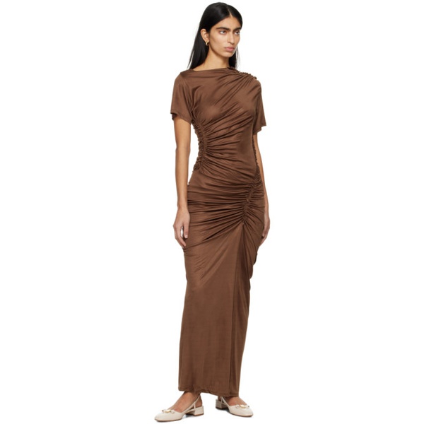  Atlein Brown Ruched Midi Dress 241302F055026