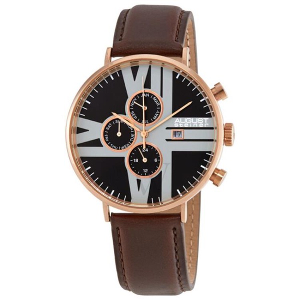  August Steiner MEN'S Brown Leather Black Dial AS8212RGB