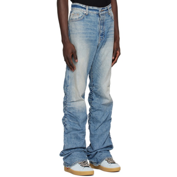  B1ARCHIVE Blue Shirred Kickflare Jeans 241198M186001