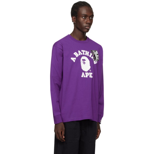  베이프 BAPE Purple Mad Face College Long Sleeve T-Shirt 232546M213009