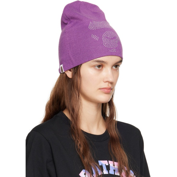  베이프 BAPE Purple Ape Face Stone Beanie 232546F014000