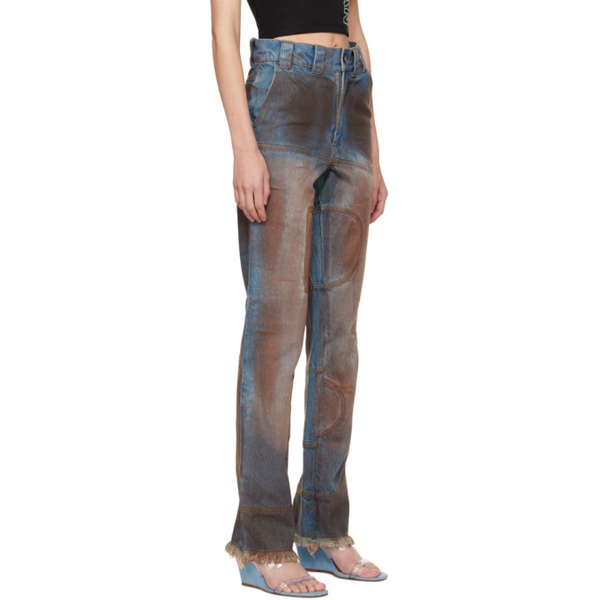  BARRAGAEN Blue & Brown B-Bottom Jeans 222532F069015