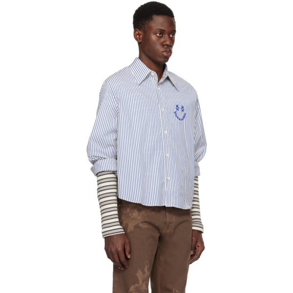  BLUEMARBLE White & Blue Smiley Stripe Shirt 241950M192001