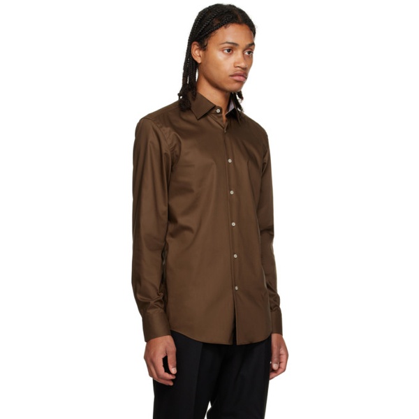  BOSS Brown Darted Long Sleeve Shirt 232085M192023