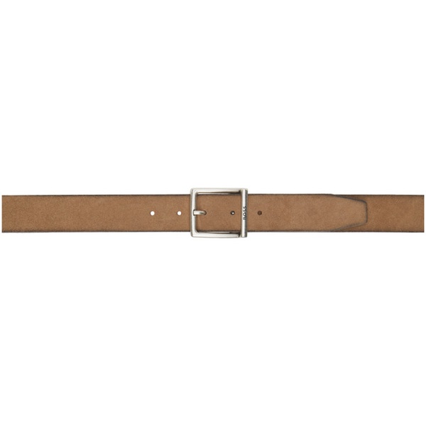  BOSS Brown Suede Squared Buckle Engraved Logo Belt 241085M131013