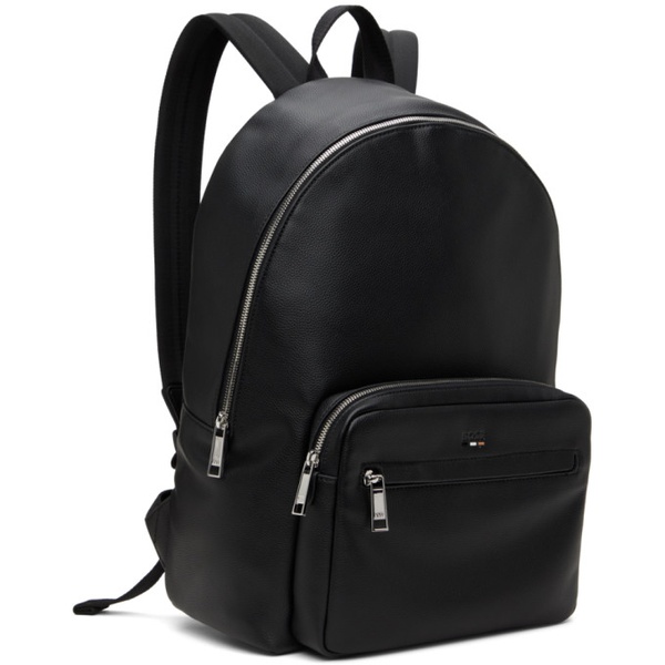  BOSS Black Faux-Leather Signature Details Backpack 241085M166009