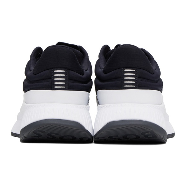  BOSS Navy & White Padded Jersey Branded Details Sneakers 241085M237004