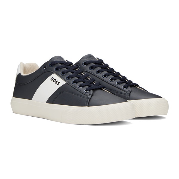  BOSS Navy & 오프화이트 Off-White Cupsole Contrast Band Sneakers 241085M237016