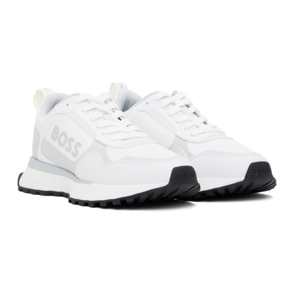  BOSS White & Gray Mixed Material Sneakers 241085M237056