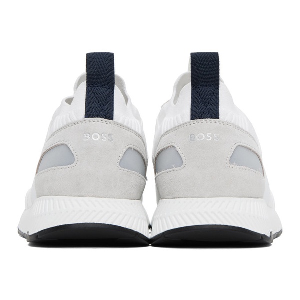  BOSS White Structured Knit Sneakers 232085M237000