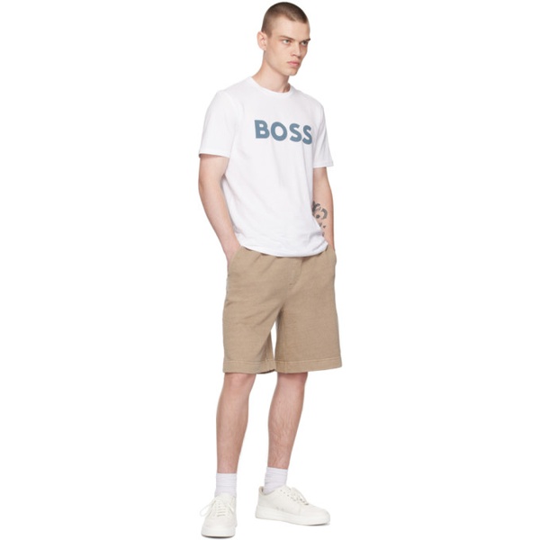 BOSS Beige Embroidered Shorts 231085M193017