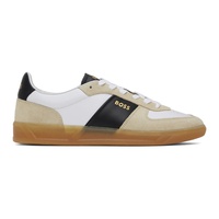 BOSS Beige & White Leather-Suede Sneakers 242085M237008