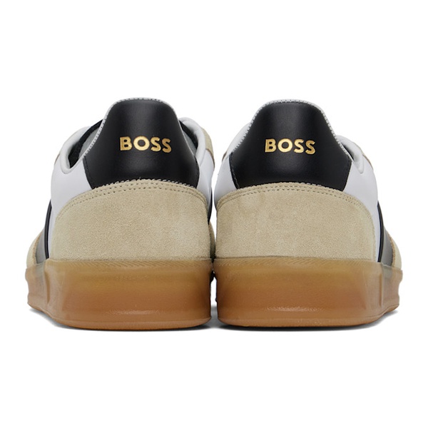  BOSS Beige & White Leather-Suede Sneakers 242085M237008