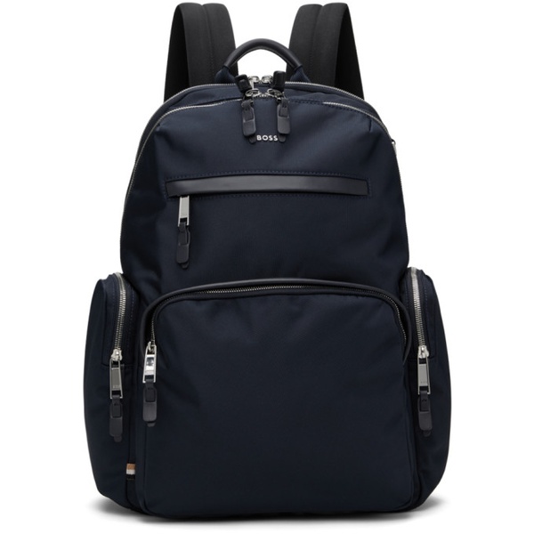  BOSS Navy Structured-Material Backpack 242085M166003