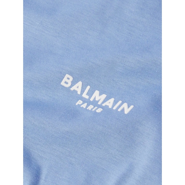 발망 발망 BALMAIN Logo-Flocked Cotton-Jersey T-Shirt 1647597323652244