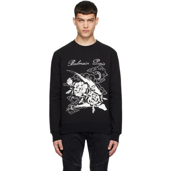 발망 발망 Balmain Black Flower Print Sweatshirt 241251M204021