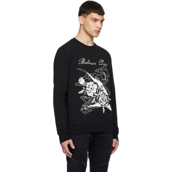 발망 발망 Balmain Black Flower Print Sweatshirt 241251M204021