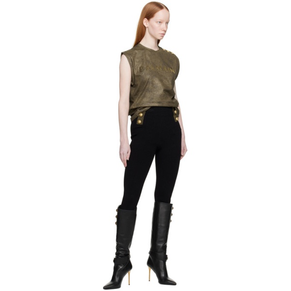 발망 발망 Balmain Black Golden Edge Leggings 231251F085008