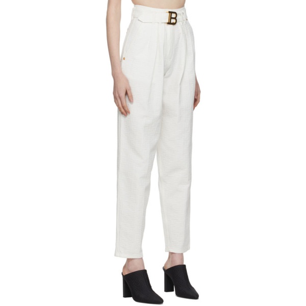 발망 발망 Balmain White Denim Belted Logo Trousers 221251F087000