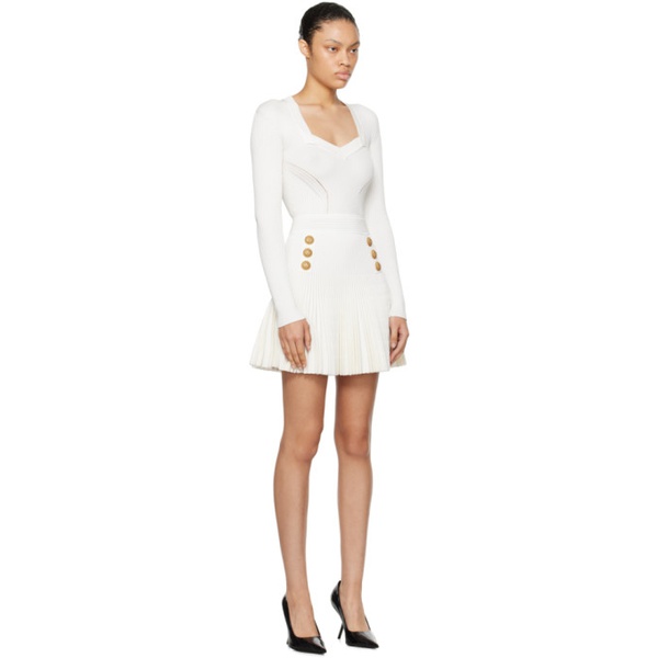 발망 발망 Balmain White Pleated Minidress 232251F052027