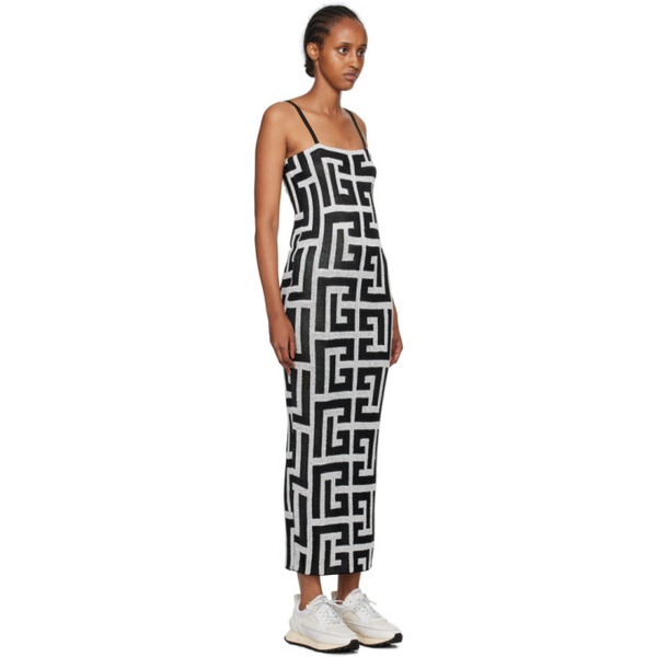 발망 발망 Balmain Black & White Monogram Midi Dress 232251F054000