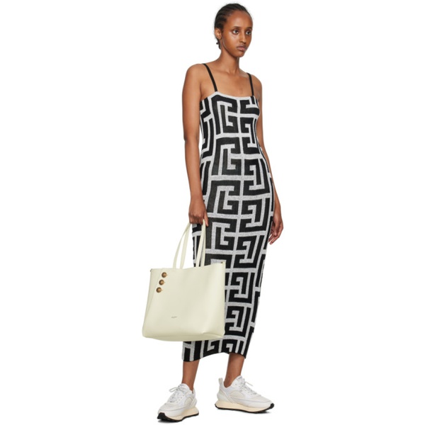 발망 발망 Balmain Black & White Monogram Midi Dress 232251F054000