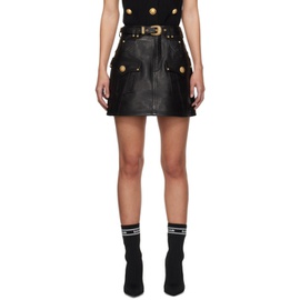 발망 Balmain Black Belted Leather Miniskirt 241251F090006