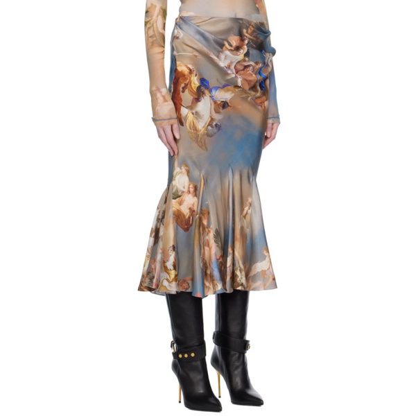 발망 발망 Balmain Blue Printed Midi Skirt 231251F092015