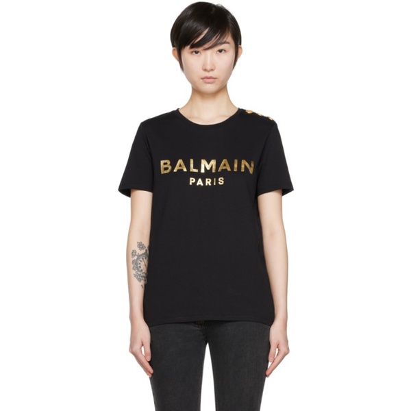 발망 발망 Balmain Black Organic Cotton T-Shirt 222251F110012