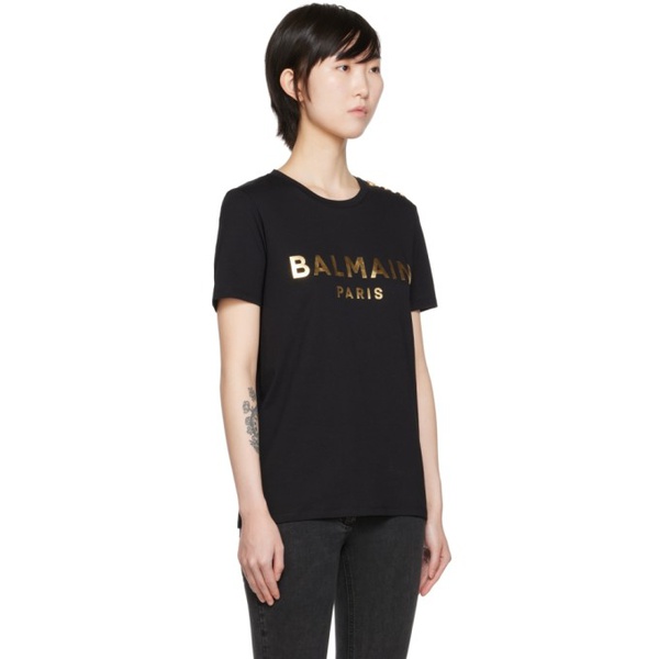발망 발망 Balmain Black Organic Cotton T-Shirt 222251F110012