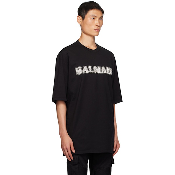 발망 발망 Balmain Black Rhinestone T-Shirt 232251M213025