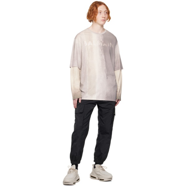 발망 발망 Balmain Gray Printed Long Sleeve T-Shirt 231251M213037