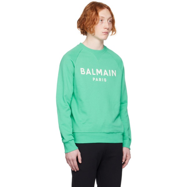 발망 발망 Balmain Green Printed Sweatshirt 231251M204007