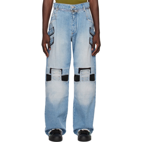 발망 발망 Balmain Blue Velcro Strips Jeans 231251M186010