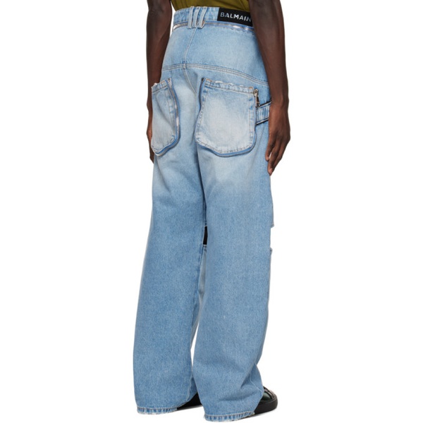 발망 발망 Balmain Blue Velcro Strips Jeans 231251M186010