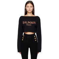 발망 Balmain Black Intarsia Long Sleeve T-Shirt 231251F096006