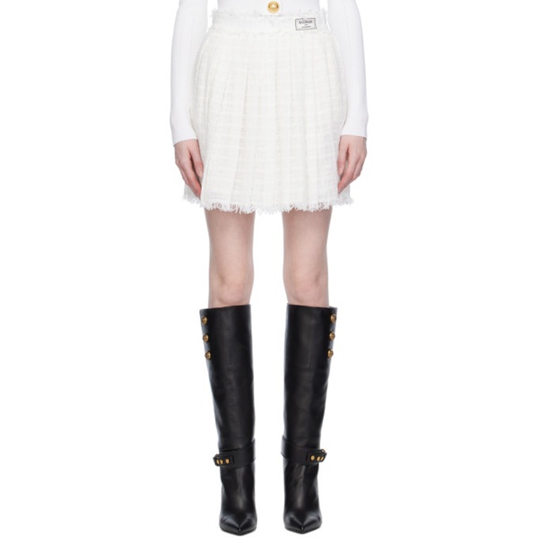 발망 발망 Balmain White Fringed Miniskirt 231251F090053