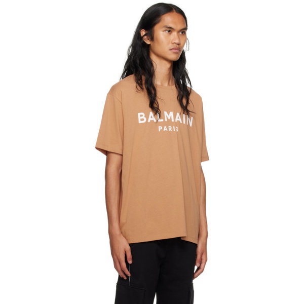 발망 발망 Balmain Orange Printed T-Shirt 231251M213058