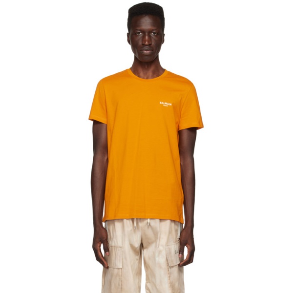 발망 발망 Balmain Orange Flocked T-Shirt 231251M213000