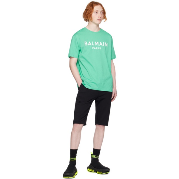 발망 발망 Balmain Green Printed T-Shirt 231251M213006