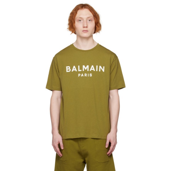 발망 발망 Balmain Khaki Printed T-Shirt 231251M213005