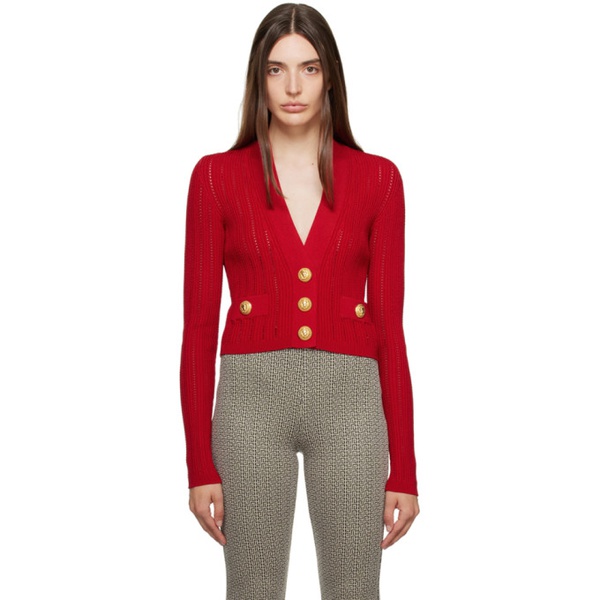 발망 발망 Balmain Red Cropped Cardigan 232251F095007